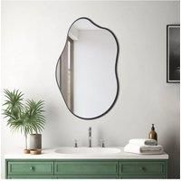 50cm W x 85cm H Irregular Curve Bathroom Mirror Art Deco Wall Mirror with Black Metal Frame