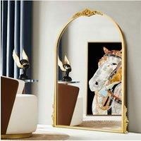 54cm W x 89.5cm H Gold Floral Carved Metal Frame Arch Wall Mirror Art Deco Vanity Mirror