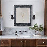 62cm W x 70cm H Wood Grain Frame Wall Mirror with Hooks