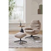 Brown Chenille Lounge Chair with Footstool