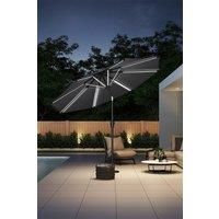 Large Dark Grey Outdoor Solar Powered LED Patio Umbrella for Garden