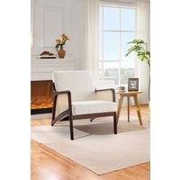 Corduroy Beige Armchair with Rattan Armrest