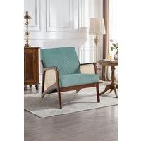 Green Corduroy Armchair with Rattan Armrest