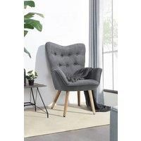 Grey Tufted Button Linen Accent Chair with Wooden Legs