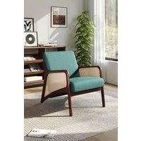Green Backrest Corduroy Upholstered Armchair with Rattan Armrest