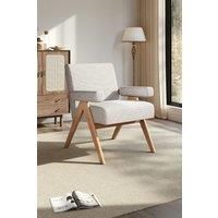 Beige Linen Upholsteried Wooden Armchair