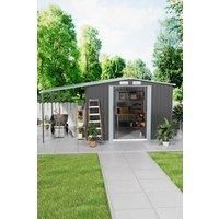 Grey Outdoor Garden Metal Storage Shed with Lean-to