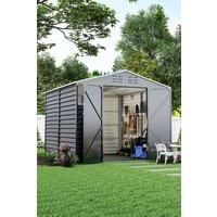 8 x 8.5 ft Apex Metal Garden Storage Shed Outdoor Tool Storage House Double Door with 2 Windows,Charcoal Black