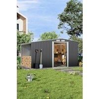 Black Outdoor Garden Metal Storage Shed with Log Storage