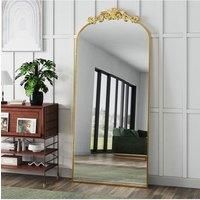 80cm W x 180cm H Vintage-Inspired Gold Floral Carved Metal Framed Arch Full-Length Mirror