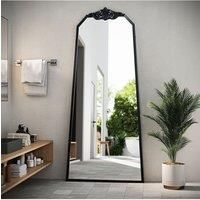 80cm W x 180cm H Black Wave Carved Metal Framed Decorative Full-Length Mirror