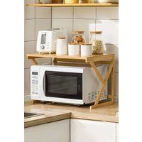 Living and Home 2-Tier Free Standing Wooden Spice Rack Microwave Oven Rack Kitchen Organizer Storage Shelf in Brown