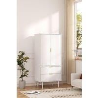 White Striped Wardrobe Storage Cabinet