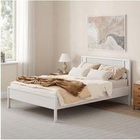 White Striped Dual Row Wooden Bed Frame