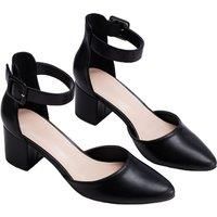 MODISHION Women's Closed Toe Block Heels Pumps in Black | Size: 6
