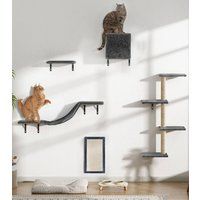 Living and Home Cat Tree Set with Hammock and Jumping Platform in Grey