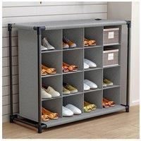 4 Tiers 16-Pair Non-woven Grid Shoes Rack Living Room Grey Cubes Storage Shelf Rack Organizers