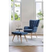 Dark Blue Tufted Armchair with Footstool