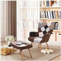 Living and Home Colour Block Upholstered Wingback Armchair with Footstool