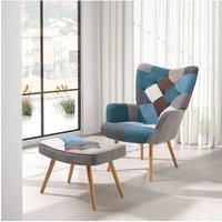 Living and Home Multicoloured Upholstered Wingback Armchair with Footstool