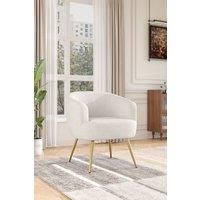 Modern White Teddy Fabric Armchair with Gold Metal Legs