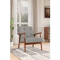 Grey Button Cushion Armchair with Wood Frame
