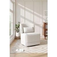 Teddy Fabric Curved Backrest Swivel Chair with Round Metal Base