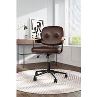 Leather Upholstered Metal Frame Office Chair with Wood Armrests