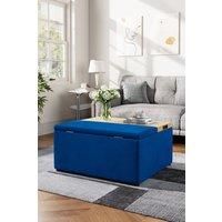 Blue Rectangle Velvet Storage Ottoman Stool