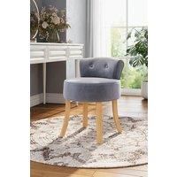 Grey Velvet Soft Vanity Stool with Natural Legs