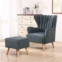 Faux Wool Upholstered Armchair and Footstool