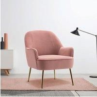 Pink Contemporary Upholstered Comfy Armchair with Gold-Plated Feet
