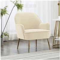 Off White Upholstered Comfy Armchair with Gold-Plated Feet