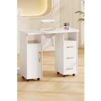 Rolling Manicure Table with Charging Station, Dust Collector and Wrist Cushion