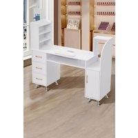Manicure Table with Dust Collector, Wrist Cushion and Sleek White Design