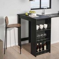 Living and Home Kitchen Breakfast Bar Table With 3 Tier Storage Rack Black