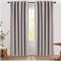 2 Panels Beige Faux Linen Back Tab or Rod Pocket Blackout Curtains for Bedroom, Living Room, 168cm W x 229cm H