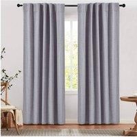 2 Panels Grey Faux Linen Back Tab or Rod Pocket Blackout Curtains for Bedroom, Living Room , 168cm W x 229cm H