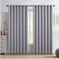 Living and Home 2 Panels Grey Blackout Curtains Polyester Drop Eyelet Curtains for Bedroom and Living Room, 229cm W x 229 cm H in Light Grey