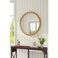 79cm Log-Colored Round Pine Wood Decorative Wall Mirror Decorative Makeup Mirror for Living Room Porch