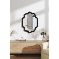 80.5cm W x 60.5cm D Black Irregular Wall Mirror Metal Frame Wavy Edge Art Deco Makeup Mirror for Bathroom Living Room