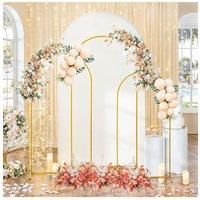 3pcs 180/200/220cm Height Metal Arch Wedding Backdrop Stand Prop Decor, Golden