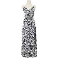 Womens White Leopard Print Suspender Dress With Flattering V-Neck And Irregular Hem