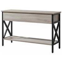 Rustic Narrow Console Table with Drawers and Open Shelves - Grey