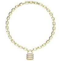 Guess Pave Padlock Necklace Steel Crystal White Round - Multi