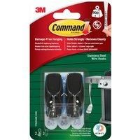 Command Outdoor Black Stainless Steel Wire Hooks, 2 Hooks and 3 Adhesive Strips - Outdoor Hooks for Hanging BBQ Utensils, Wreaths, Signs, Thermometers Damage Free