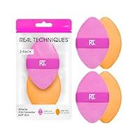 Real Techniques Miracle 2-In-1 Powder Puff, Dual-Sided, Full-Size Makeup Blending Puff, Reversible Elastic Band, Precision Tip Makeup Sponge and Powder Puff, For Liquid, Cream and Powder, 2 Count