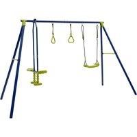 3-In-1 Outdoor Kids' A-Frame Swing Set With Glider & Gym Rings (Ages 3-12, Steel Frame, Adjustable Height)