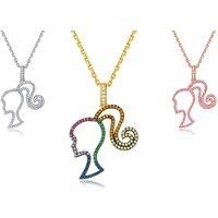 Barbie Inspired Rhinestone Silhouette Pendant Necklace - Zinc Alloy, Zircon, 18" Chain
