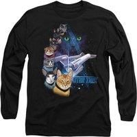 Star Trek Feline Galaxy Mens Long Sleeve T Shirt, Black, Medium